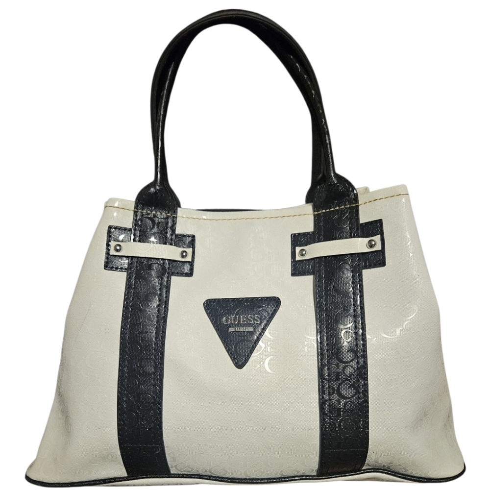 Vintage Y2K Guess PVC Monogram Cream Black Handbag